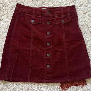 90s maroon corduroy mini skirt -- size 2